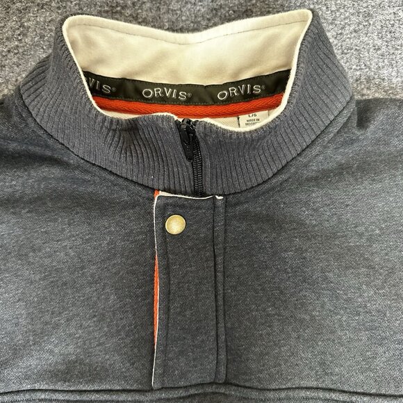 Orvis Sweater Men Large Grey 1/4 Snap Zip Fleece Mock Neck Pullover Casual Adult - Picture 4 of 7